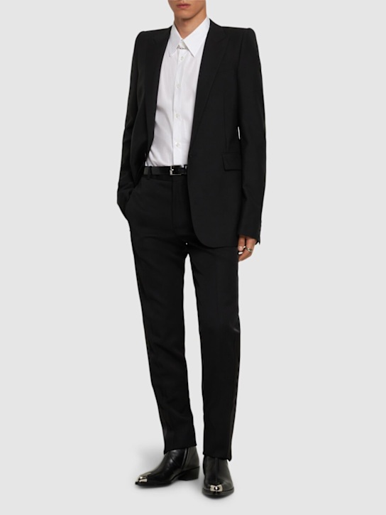 Alexander McQueen: Wool tuxedo pants - Black - men_1 | Luisa Via Roma