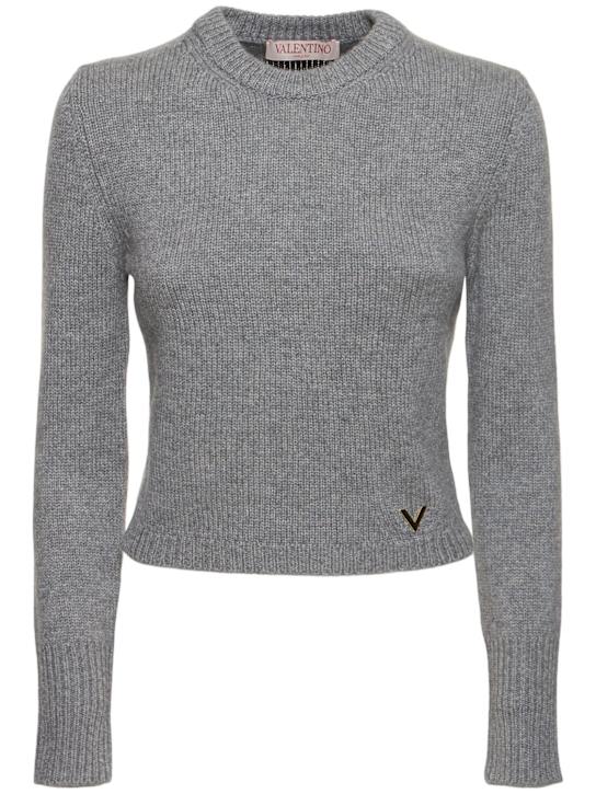 Valentino: Cashmere crewneck sweater - Grey - women_0 | Luisa Via Roma