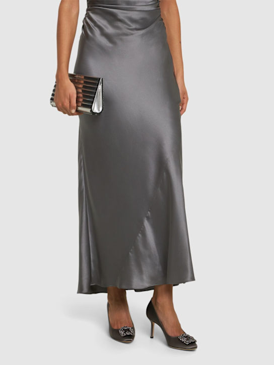 Manolo Blahnik: 70mm Hangisi satin pumps - Dark Grey - women_1 | Luisa Via Roma