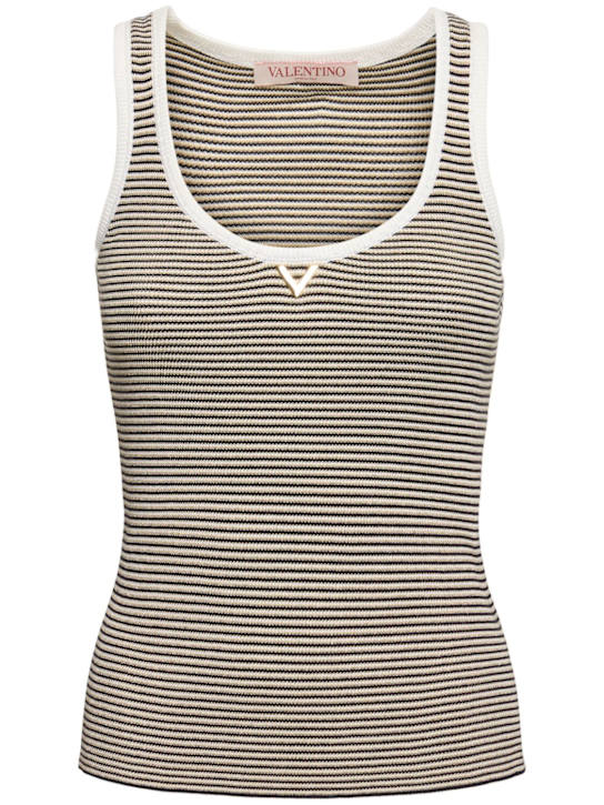 Valentino: Striped lurex sleeveless top - Ivory/Black - women_0 | Luisa Via Roma