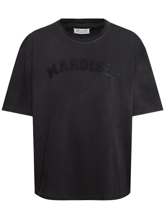 Maison Margiela: Camiseta de algodón con logo - Negro Lavado - men_0 | Luisa Via Roma