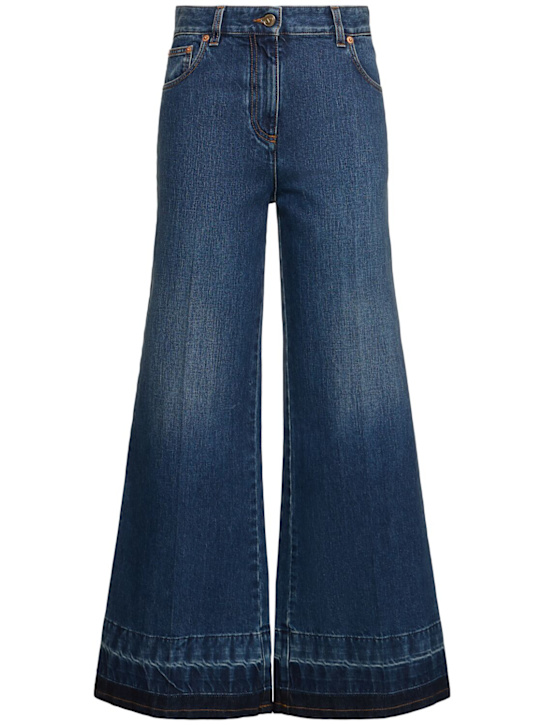 Valentino: Denim flared high rise cropped jeans - Blue - women_0 | Luisa Via Roma