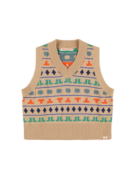 Tiny Cottons: Gilet in maglia di lana e cotone - Beige - kids-girls_0 | Luisa Via Roma