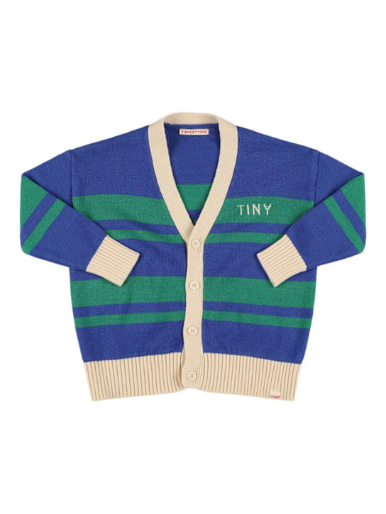 Tiny Cottons: Cotton & wool knit cardigan - Blue/Green - kids-girls_0 | Luisa Via Roma