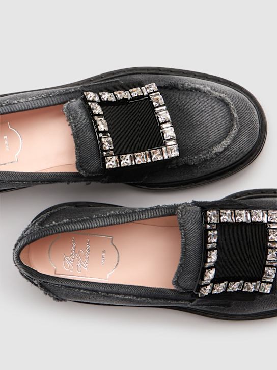 Roger Vivier: 25mm Viv Rangers denim loafers - Black - women_3 | Luisa Via Roma