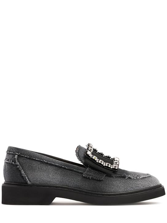 Roger Vivier: 25mm Viv Rangers denim loafers - Black - women_0 | Luisa Via Roma