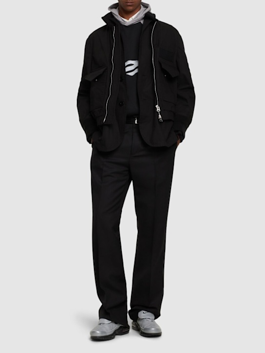 Sacai: Cotton blend ripstop zip jacket - Black - men_1 | Luisa Via Roma