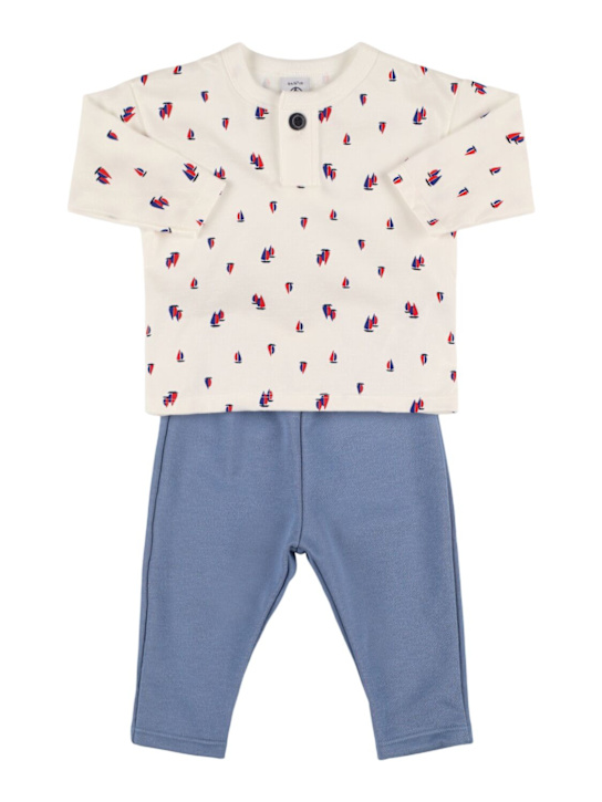 Petit Bateau: Pantalones y camiseta de algodón estampado - Blanco - kids-boys_0 | Luisa Via Roma