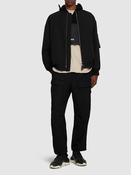 Y-3: Pantalon en flanelle de laine mélangée & ceinture - Noir - men_1 | Luisa Via Roma