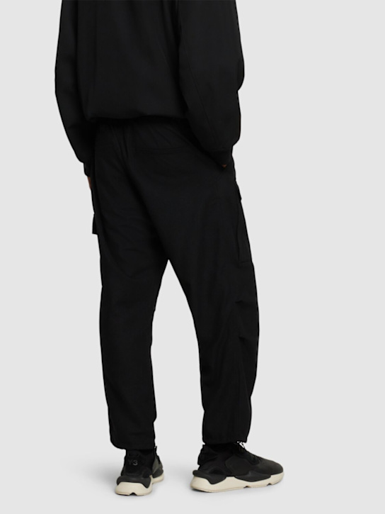 Y-3: Wool blend flannel cargo pants w/belt - men_2 | Luisa Via Roma