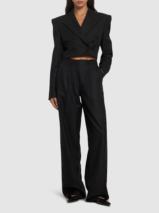 Magda Butrym: Pleated silk straight pants - Black - women_1 | Luisa Via Roma