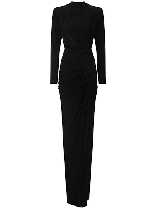 Zuhair Murad: Robe longue en jersey à col roulé - Noir - women_0 | Luisa Via Roma