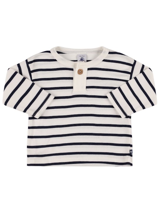 Petit Bateau: 印花棉质长袖T恤 - 白色/蓝色 - kids-boys_0 | Luisa Via Roma