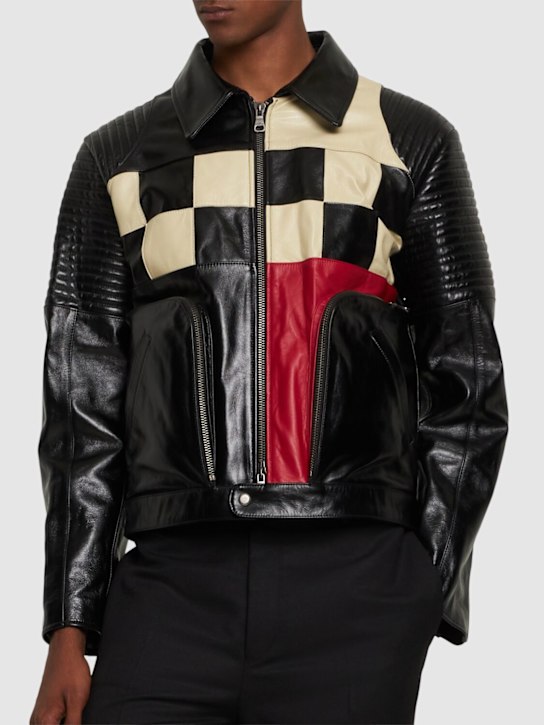 Andersson Bell: Checkerboard leather biker jacket - men_2 | Luisa Via Roma