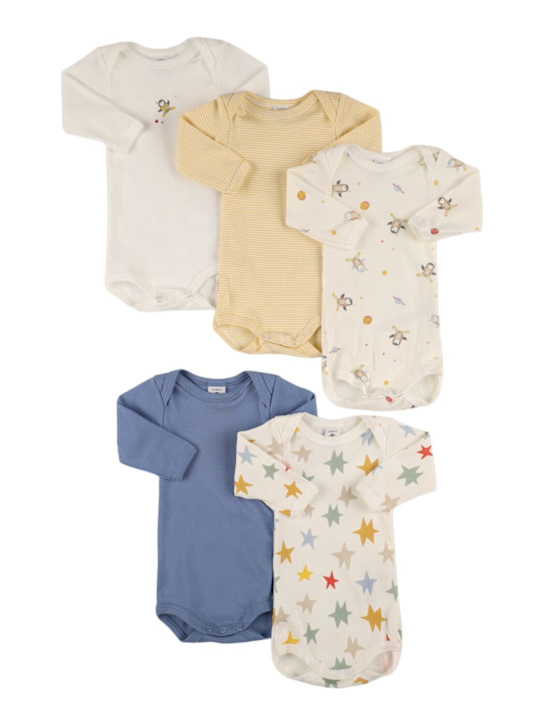 Petit Bateau: 印花棉质连体衣5件套装 - 多色 - kids-boys_0 | Luisa Via Roma