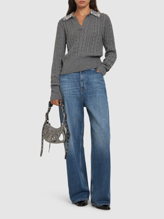 Des Phemmes: Embellished cable knit polo sweater - women_1 | Luisa Via Roma