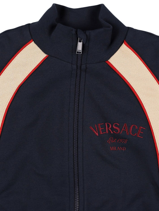 Versace: ジップアップコットンスウェットシャツ - ブルー - kids-boys_1 | Luisa Via Roma