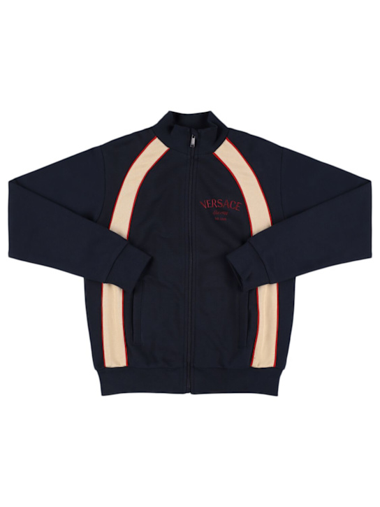 Versace: ジップアップコットンスウェットシャツ - ブルー - kids-boys_0 | Luisa Via Roma