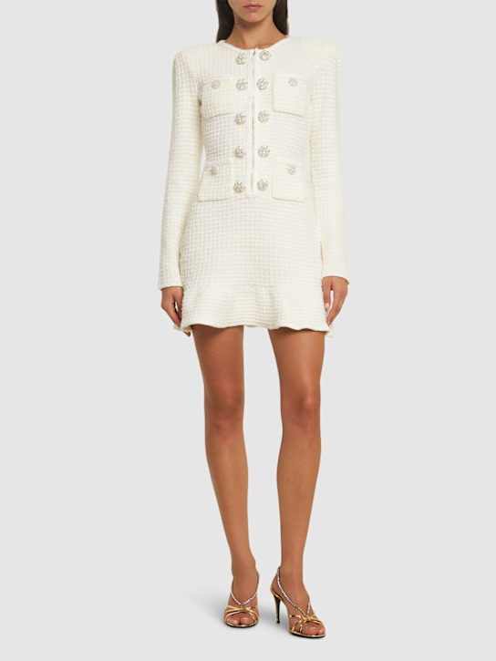 Self-portrait: Buttoned knit mini dress - Ivory - women_1 | Luisa Via Roma