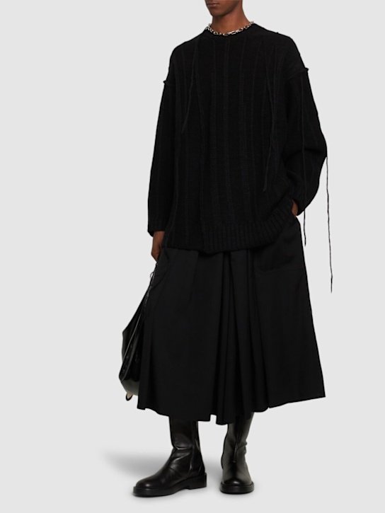 Yohji Yamamoto: String wool round neck sweater - Black - men_1 | Luisa Via Roma