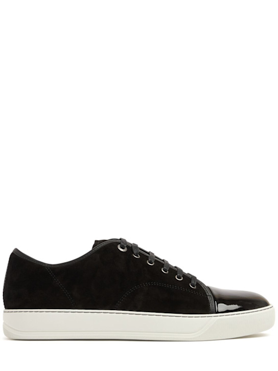 Lanvin: Suede & leather low top sneakers - men_0 | Luisa Via Roma