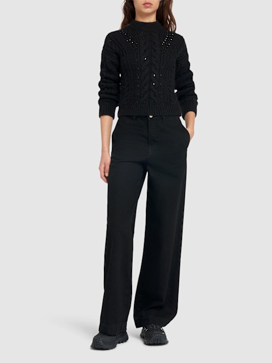 Moncler: Embroidered mohair blend sweater - women_1 | Luisa Via Roma
