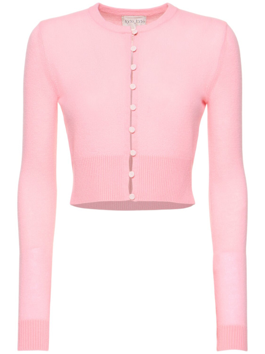 Forte_forte: Cashmere blend gauze cardigan - Pink - women_0 | Luisa Via Roma