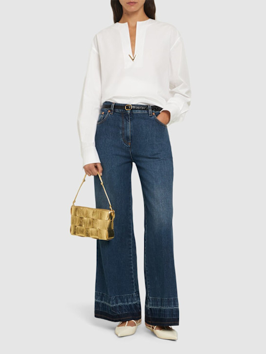 Valentino: Denim flared high rise cropped jeans - Blue - women_1 | Luisa Via Roma