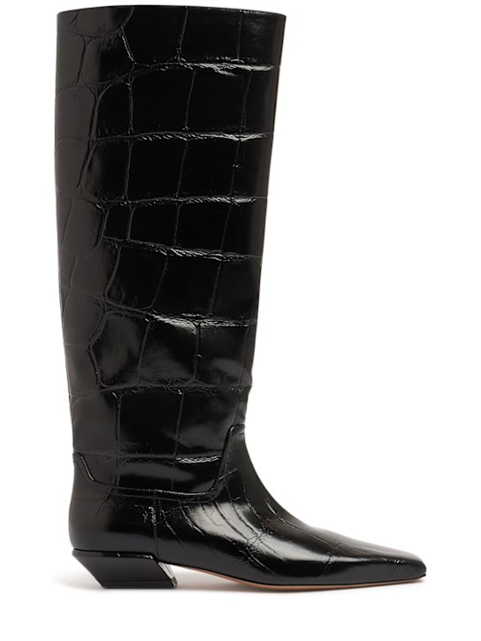 Paris Texas: 25mm Bettina croc embossed boots - Black - women_0 | Luisa Via Roma