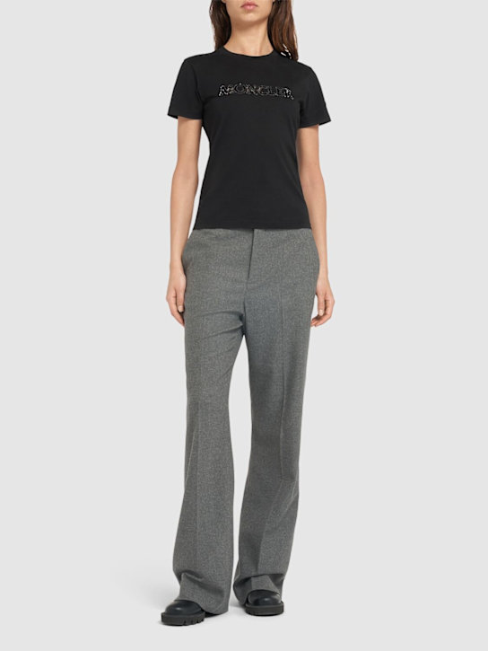 Moncler: Crystal logo cotton t-shirt - women_1 | Luisa Via Roma