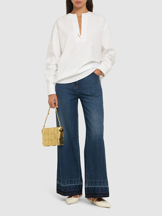 Valentino: Poplin logo v-neck shirt - women_1 | Luisa Via Roma