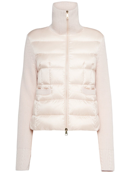 Moncler: Padded virgin wool blend down cardigan - women_0 | Luisa Via Roma