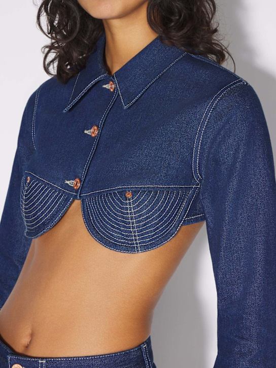 Jean Paul Gaultier: Contrast stitch denim crop jacket - women_0 | Luisa Via Roma