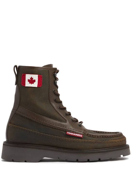 Dsquared2: Canadian flag leather ankle boots - Green - men_0 | Luisa Via Roma