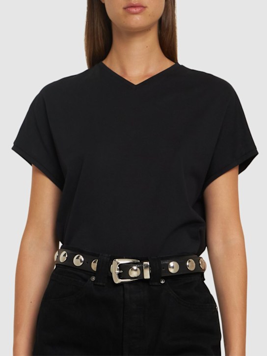 Khaite: 3cm Benny leather & studs belt - Black - women_1 | Luisa Via Roma