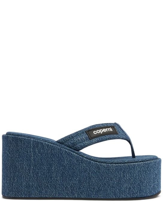 Coperni: 100mm Branded denim wedge sandals - Denim - women_0 | Luisa Via Roma