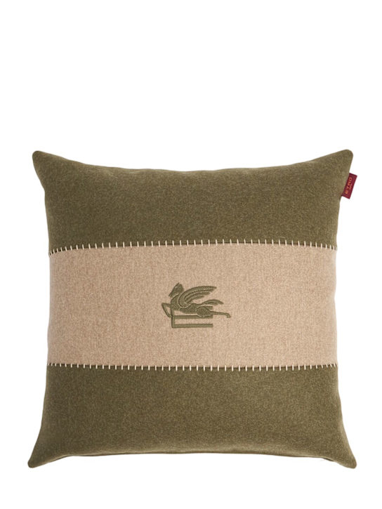 Etro: Pegaso embroidered cushion - Green - ecraft_0 | Luisa Via Roma