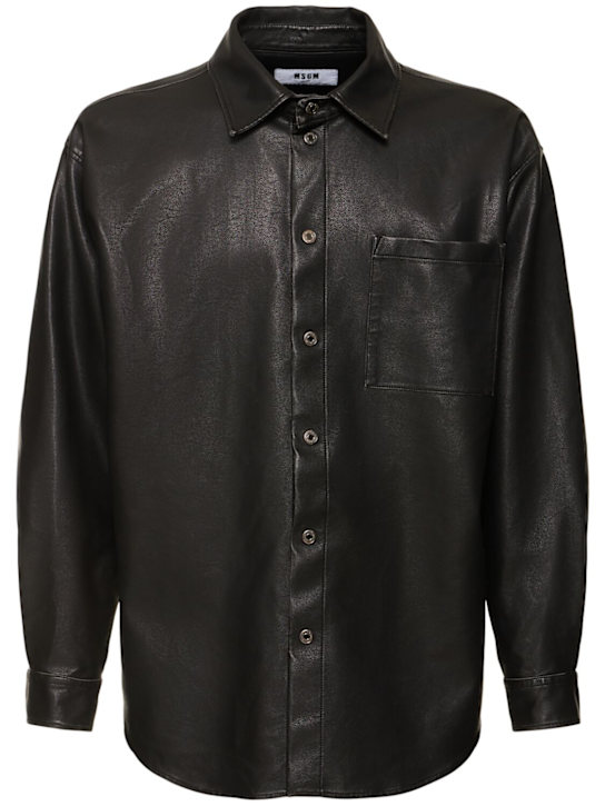 MSGM: Hammered faux leather shirt - Black - men_0 | Luisa Via Roma