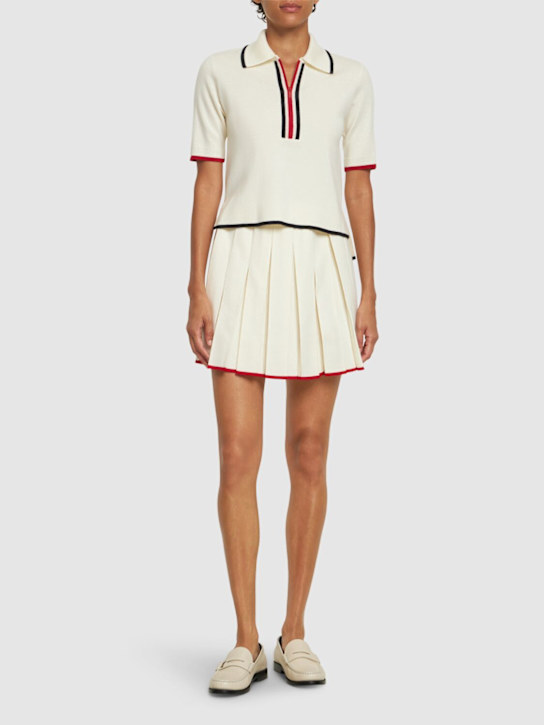 Thom Browne: Polo zippé en laine Milano - Blanc - women_1 | Luisa Via Roma