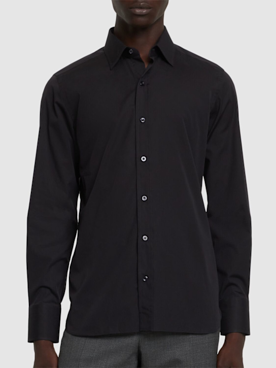 Tom Ford: Cotton poplin slim fit shirt - Black - men_3 | Luisa Via Roma