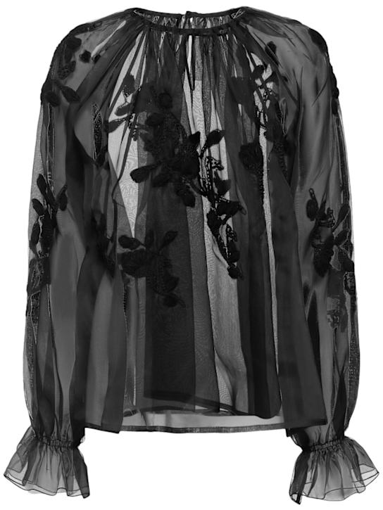 Ermanno Scervino: Embroidered silk organza shirt - Black - women_0 | Luisa Via Roma