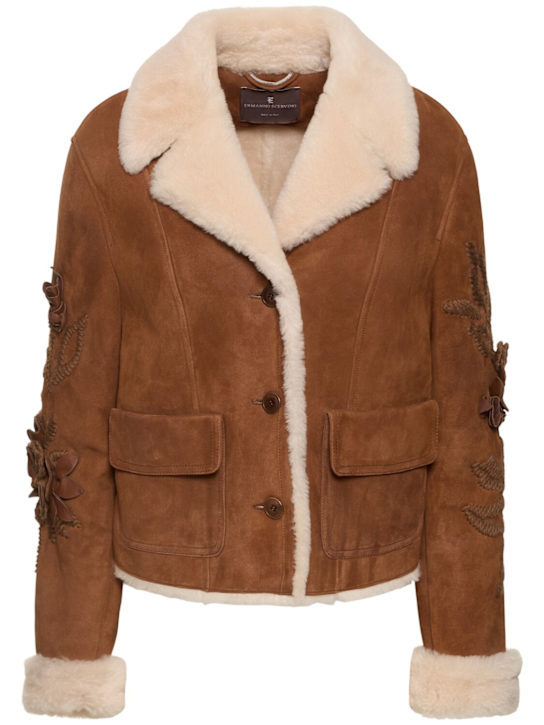 Ermanno Scervino: Embroidered suede shearling jacket - women_0 | Luisa Via Roma