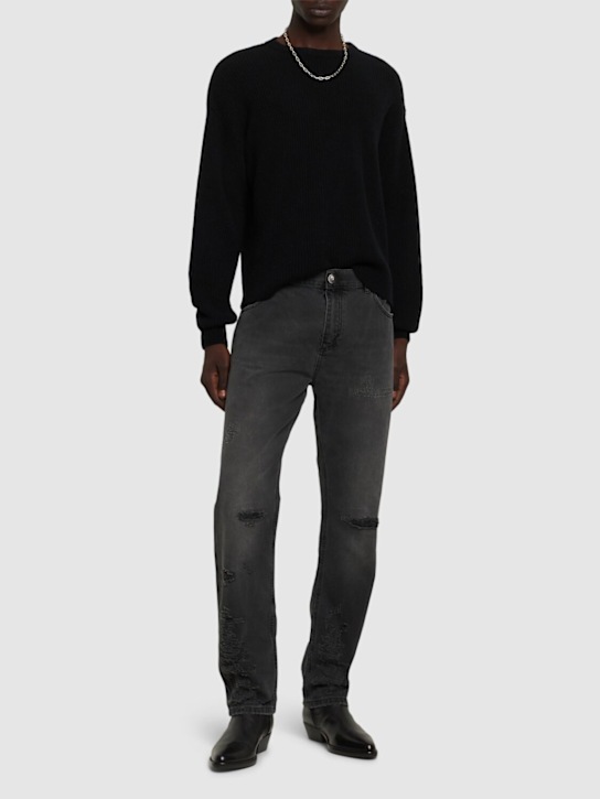 Balmain: Regular fit destroyed denim jeans - 0pc Noir Delave - men_1 | Luisa Via Roma