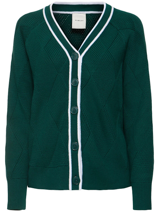 Varley: Club Dorset relaxed cotton knit cardigan - Military Green - women_0 | Luisa Via Roma