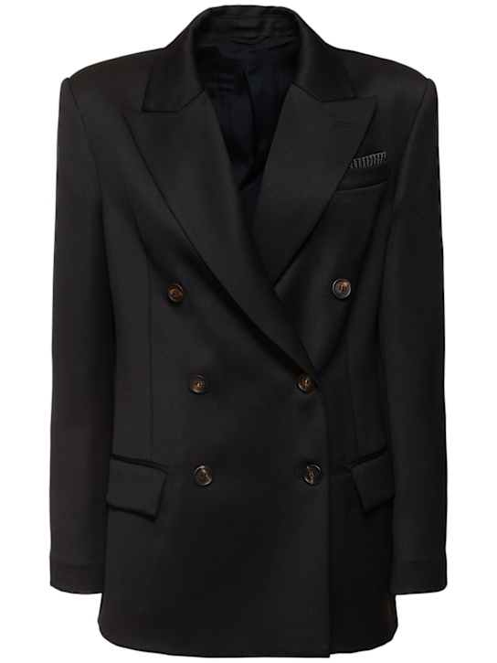 Brunello Cucinelli: Wool satin double breasted blazer - women_0 | Luisa Via Roma