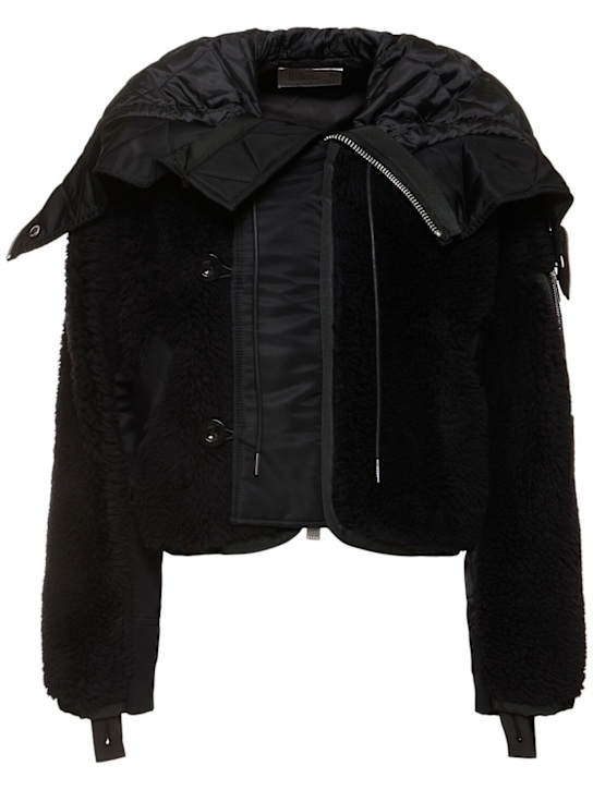 Sacai: Faux shearling & nylon twill jacket - Black - women_0 | Luisa Via Roma