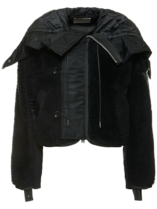 Sacai: Faux shearling & nylon twill jacket - women_0 | Luisa Via Roma