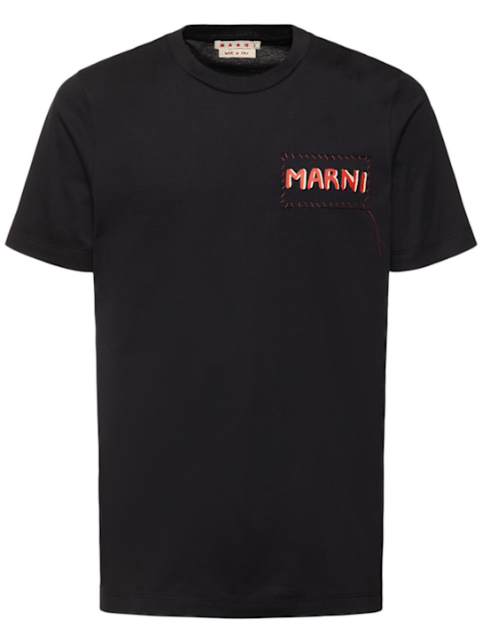 Marni: Plain cotton knit t-shirt - men_0 | Luisa Via Roma