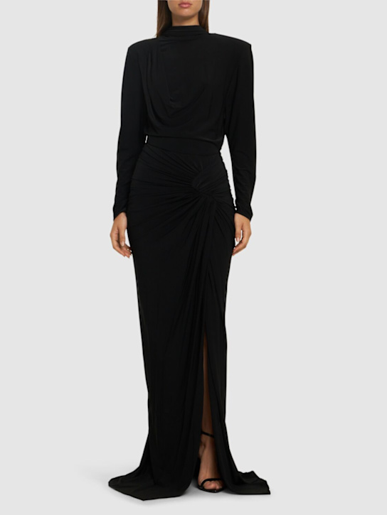 Zuhair Murad: Robe longue en jersey à col roulé - Noir - women_1 | Luisa Via Roma