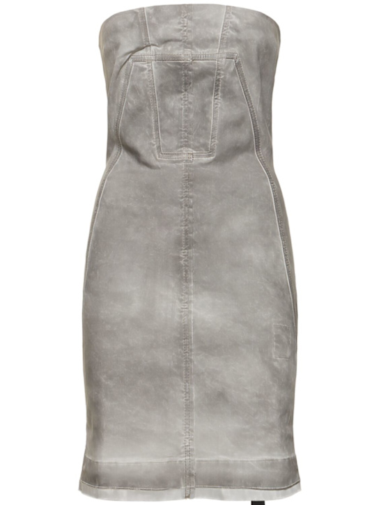Rick Owens DRKSHDW: Splintered denim bustier mini dress - women_0 | Luisa Via Roma